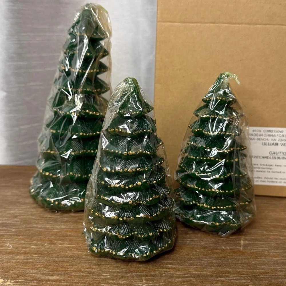 Lillian Vernon Christmas Tree Candles 463U Green Gold Set of 3 1997